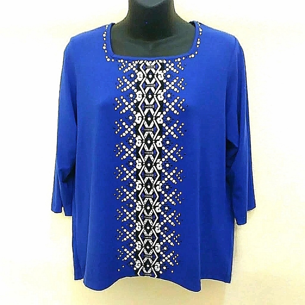 Alfred Dunner Blue Long Sleeve Top